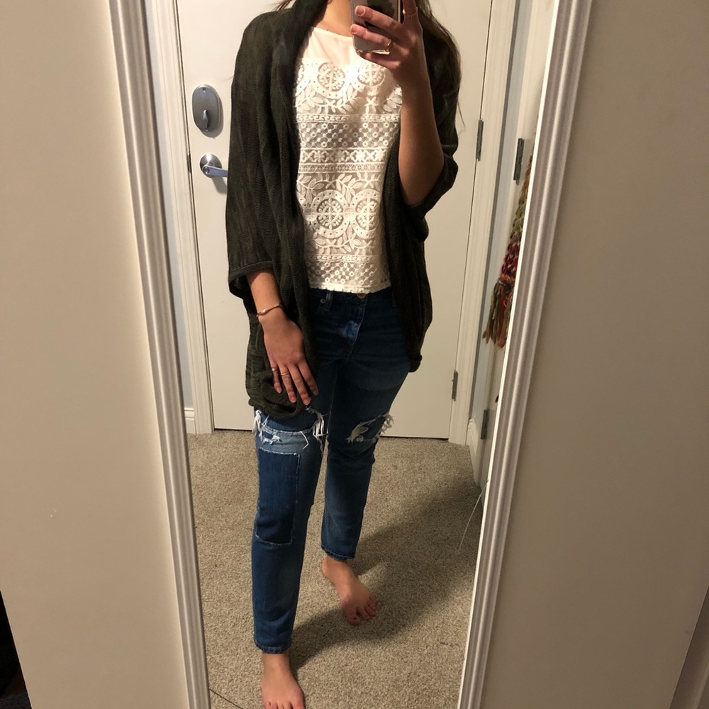 Long cardigan sweater in a beautiful moss green!